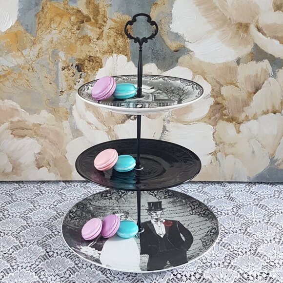 Handmade 3 Tier Black Cake Stand for Spooky Halloween Party Decor Serving Tray - Picture 4 of 13